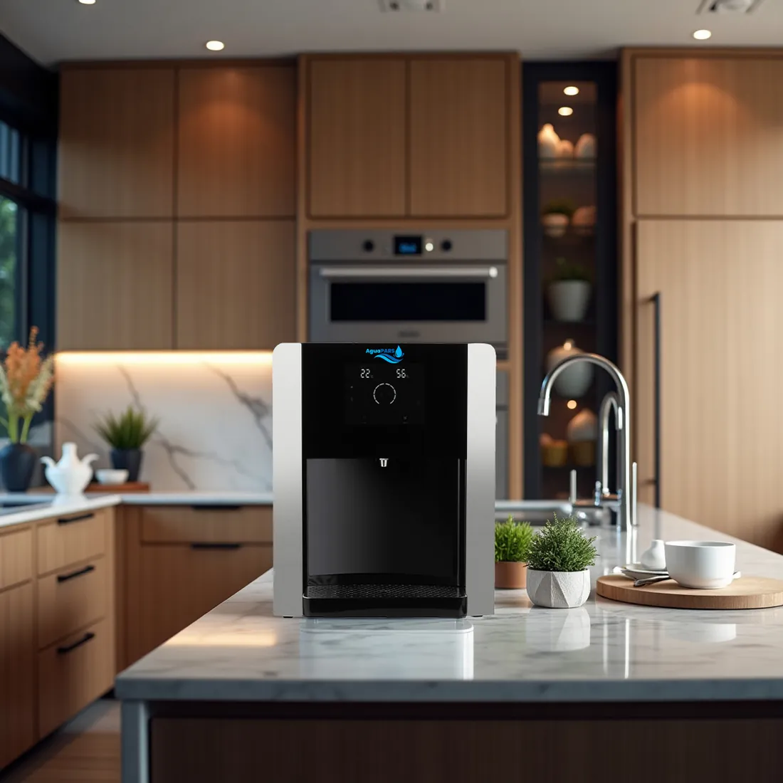 Generador AguaPARS ZEPHYR sobre la encimera de una cocina moderna